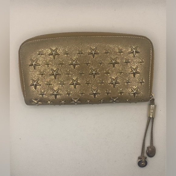 JIMMY CHOO STAR STUDDED ZIP AROUND WALLET GOLD Authentic - Picture 7 of 7